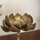 Set of two old brass lotus flower candlesticks
