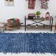 4x9 handmade wool blue vintage rug, 122x266cm