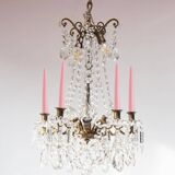 Lustre Suédois ancien en bronze avec bougies vers 1930