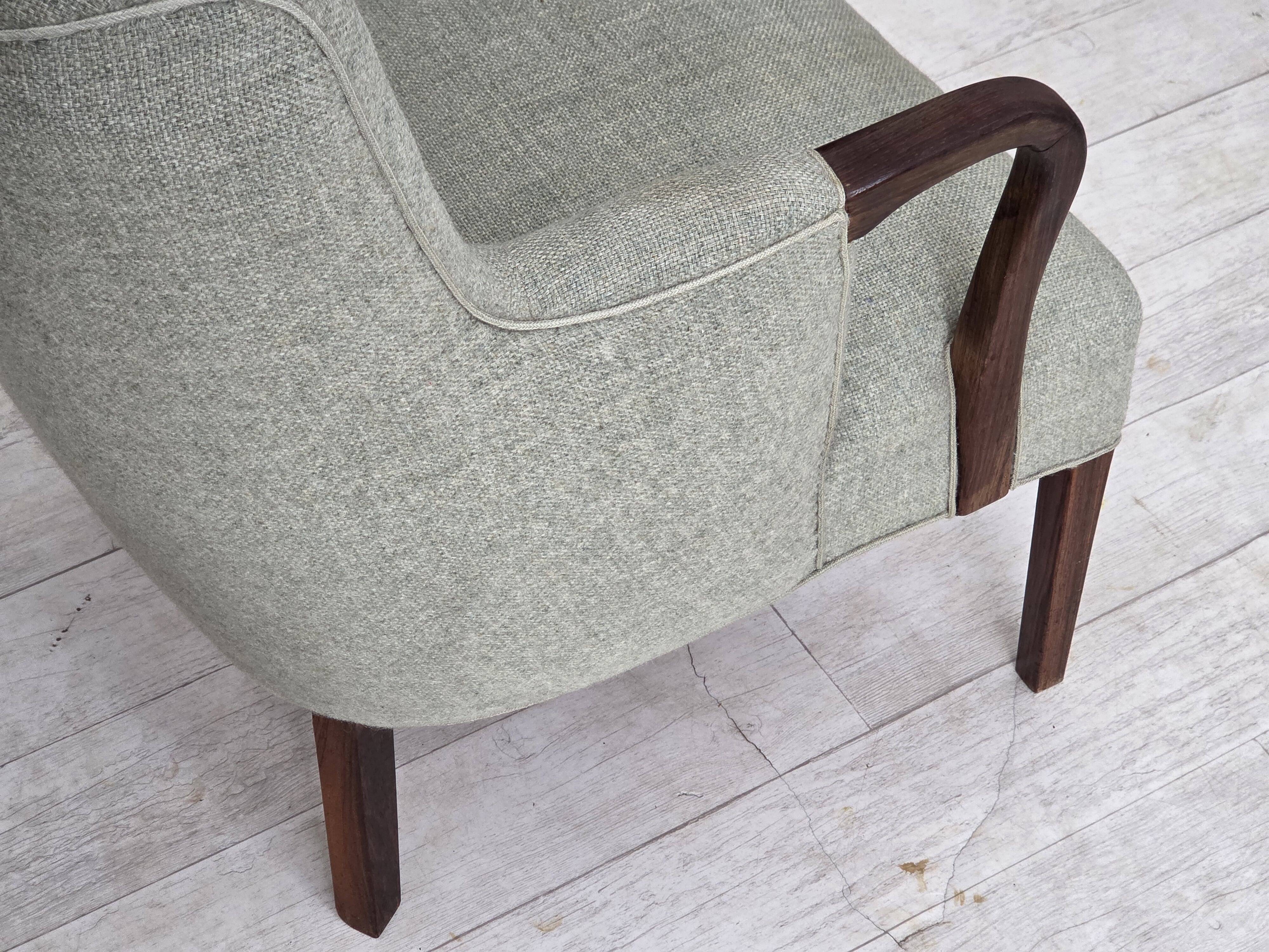 1960s, Danish armchair, original light grey furniture wool, teak wood.