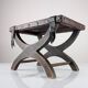 Colonial Curule Stool in Leather and Wrought Iron, Mexico, 1940s