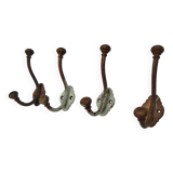 Set of 4 double metal coat hooks from the 19th century