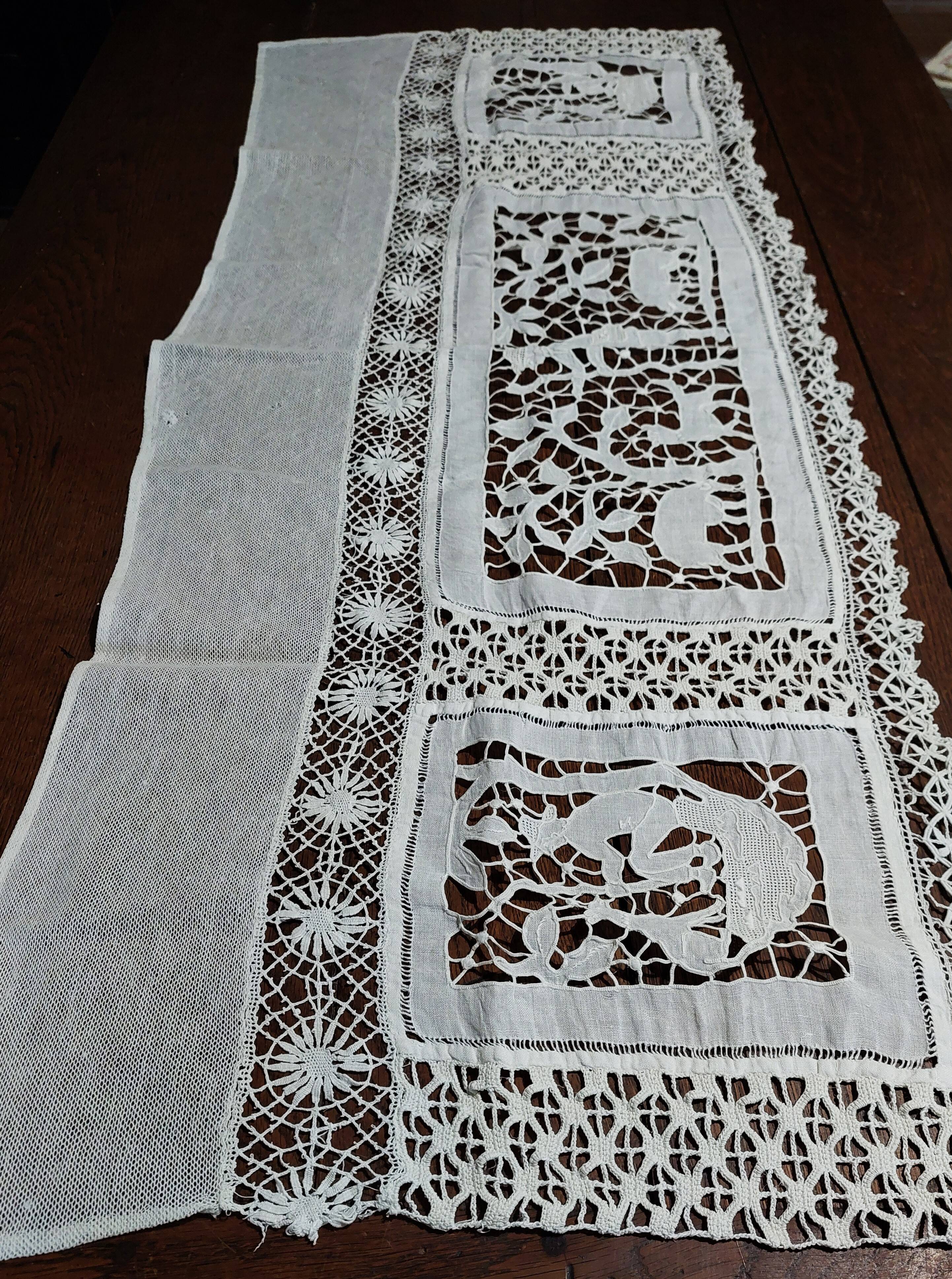 White cotton lace embroidery shelf or fireplace border