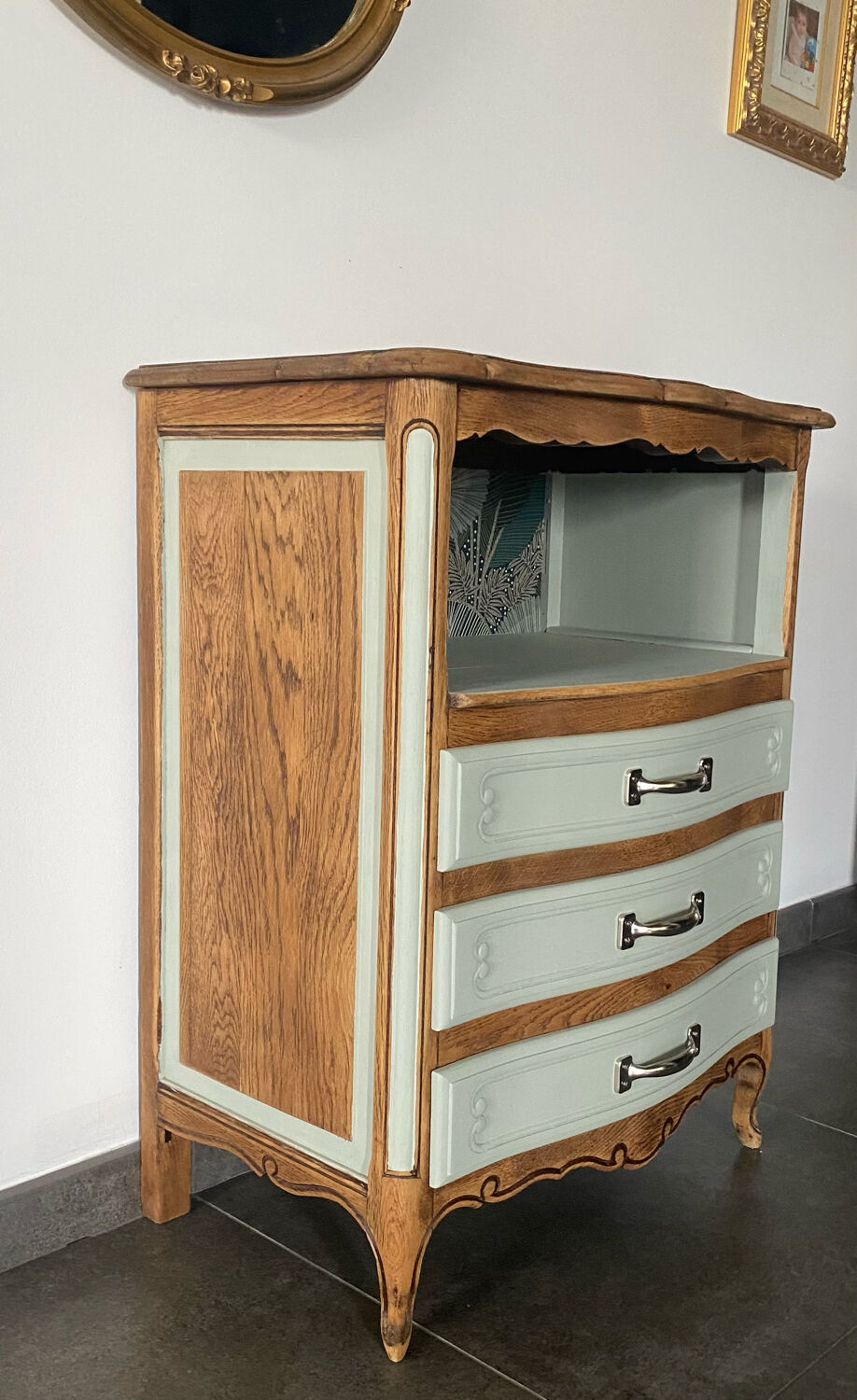 Vintage sage green chest of drawers and solid wood