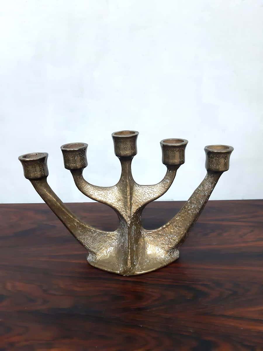 Brutalist vintage solid candle holder brass by Gilde Handwerk