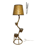 Rattan and bamboo plant holder floor lamp from the 70s