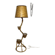 Rattan and bamboo plant holder floor lamp from the 70s
