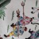 Magnificent vintage decorative plate signed in earthenware with Asian decor.