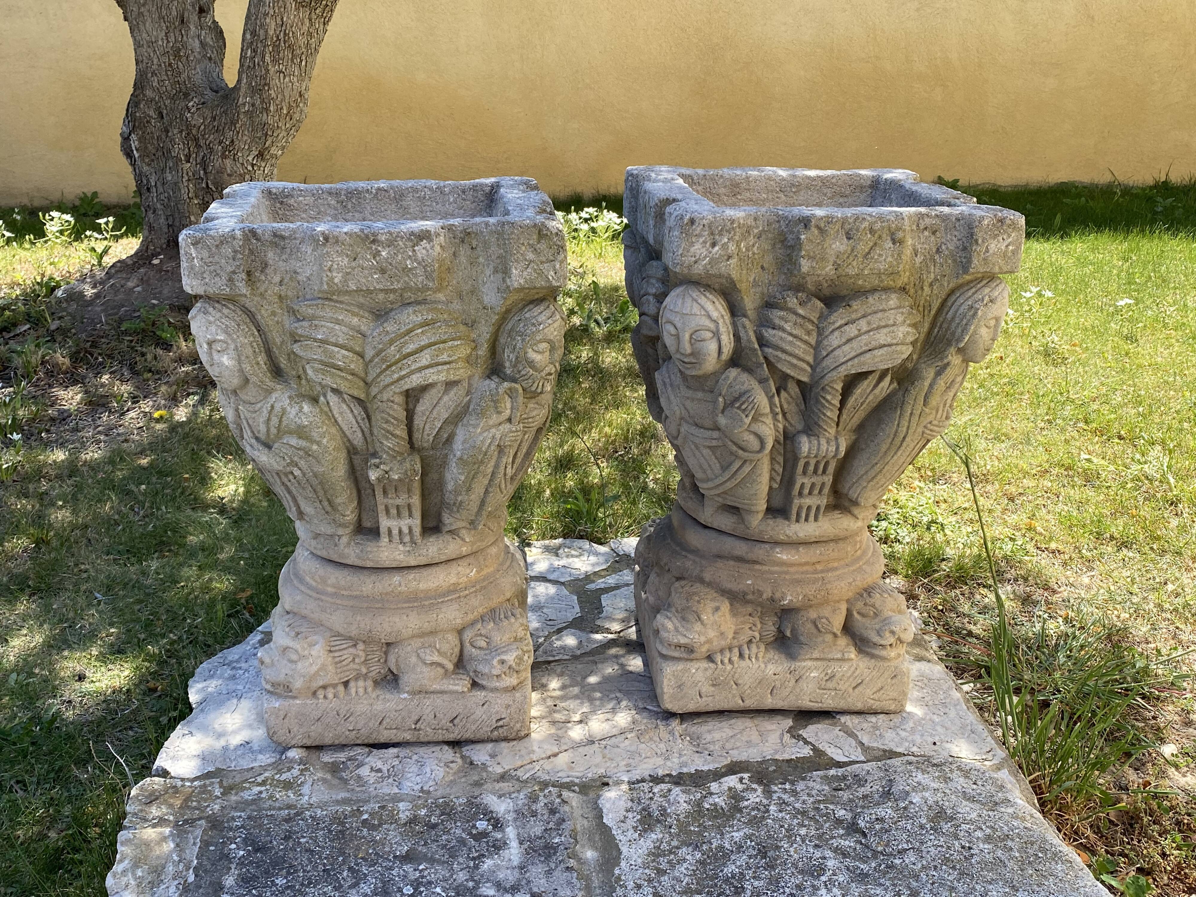 Pair of stone planters, 1930, 60x30cm