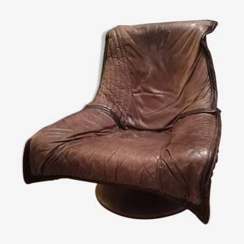 Fauteuil lounge pivotant en cuir 80