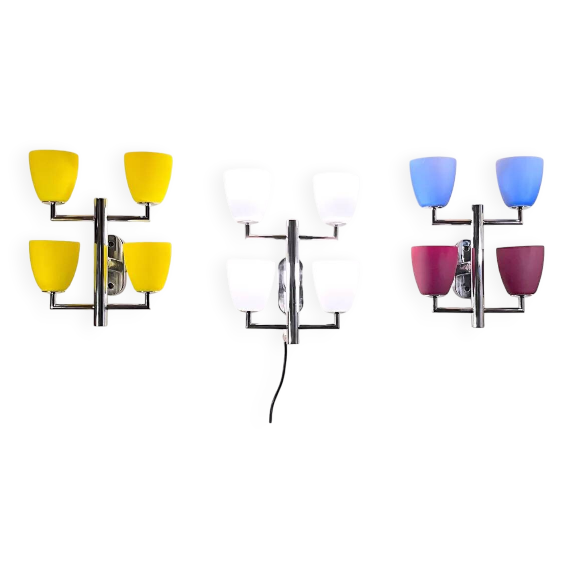 Fontana Arte, Set of 3 4-Light Wall Lamps, Murano Glass, Italy