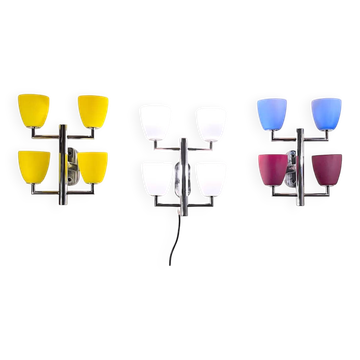 Fontana Arte, Set of 3 4-Light Wall Lamps, Murano Glass, Italy
