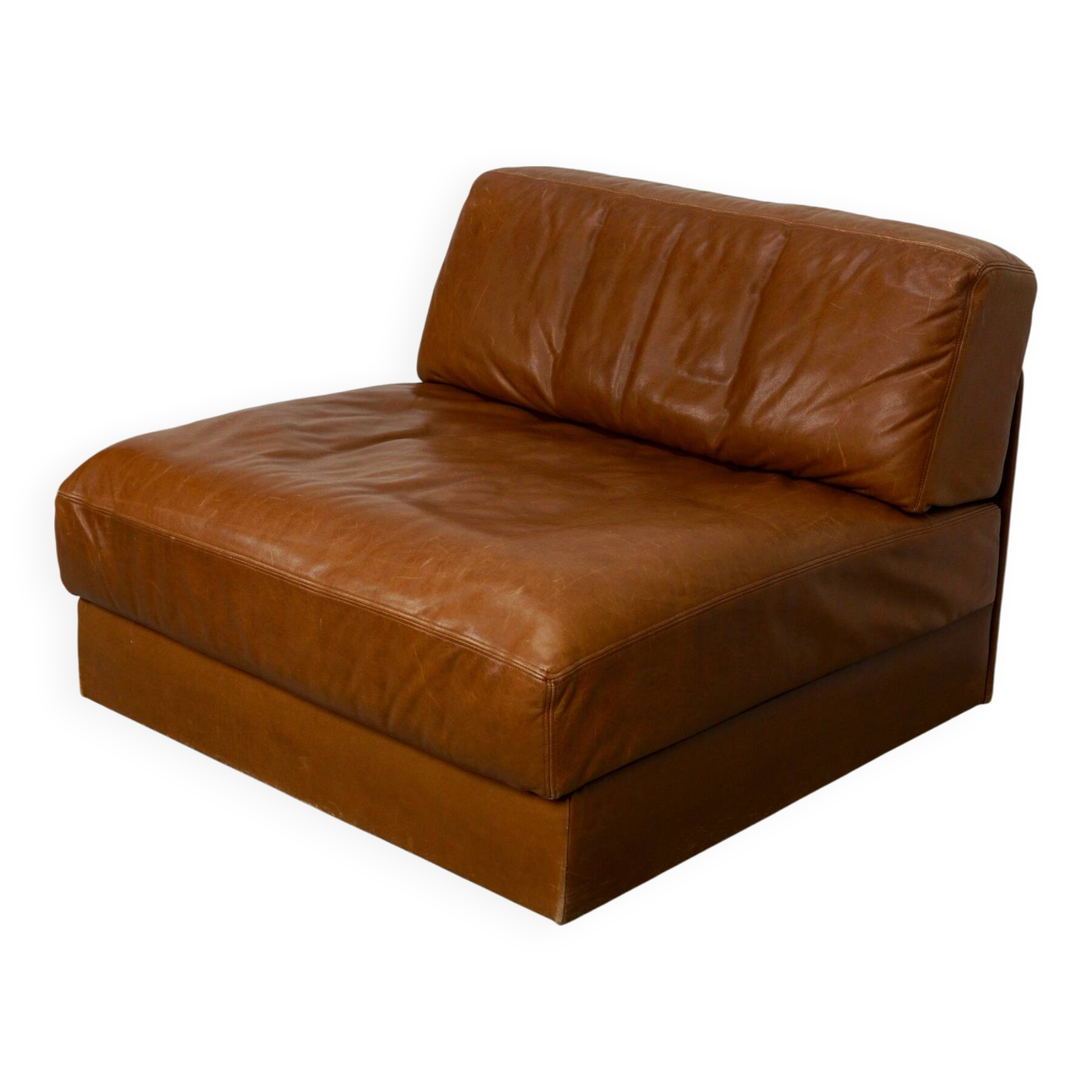 De Sede DS 76 Lounge Chair  Sleeping Sofa Cognac Leather, Switzerland, 1970