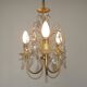 French Vintage Gold Effect Metal-Crystal 3 Light Chandelier Glass Bobeches