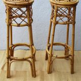 60's rattan stools pair