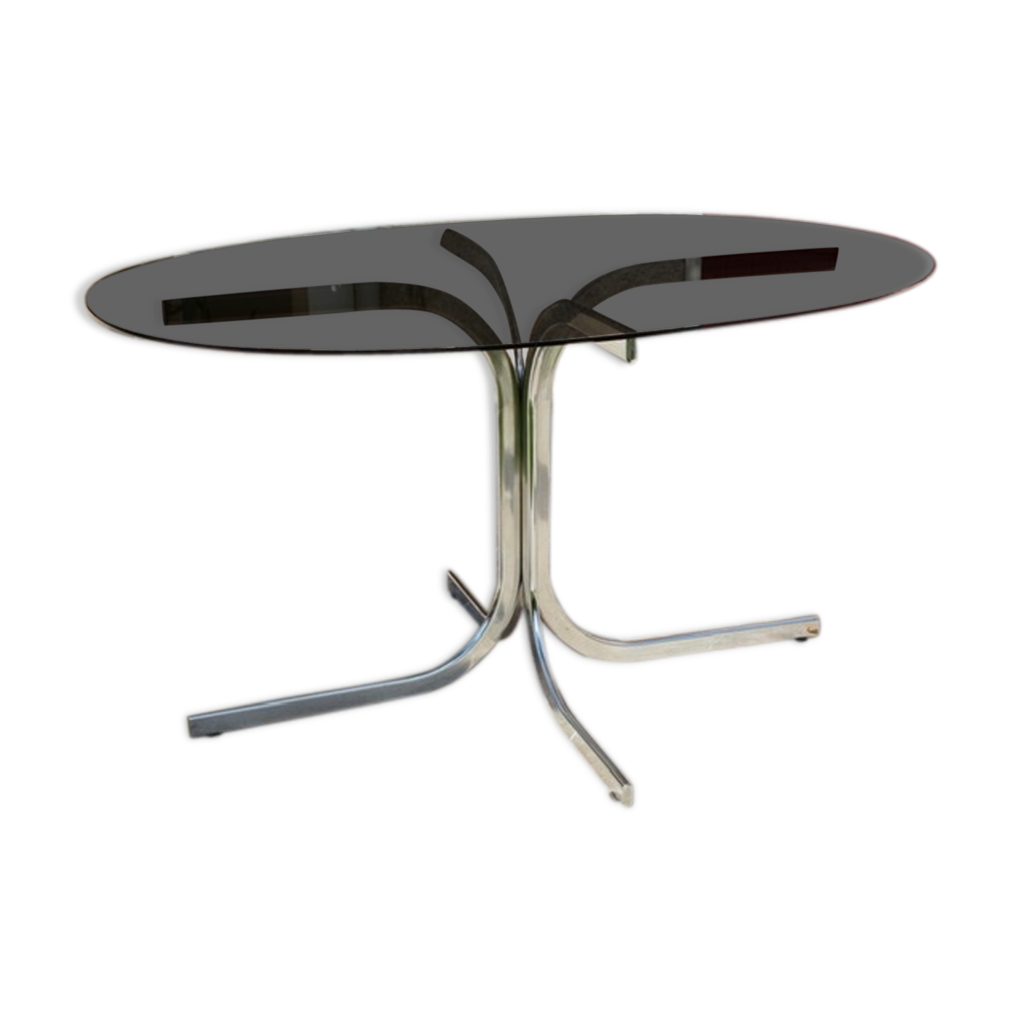 Oval glass and stainless steel table 70s