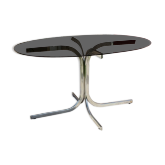 Oval glass and stainless steel table 70s