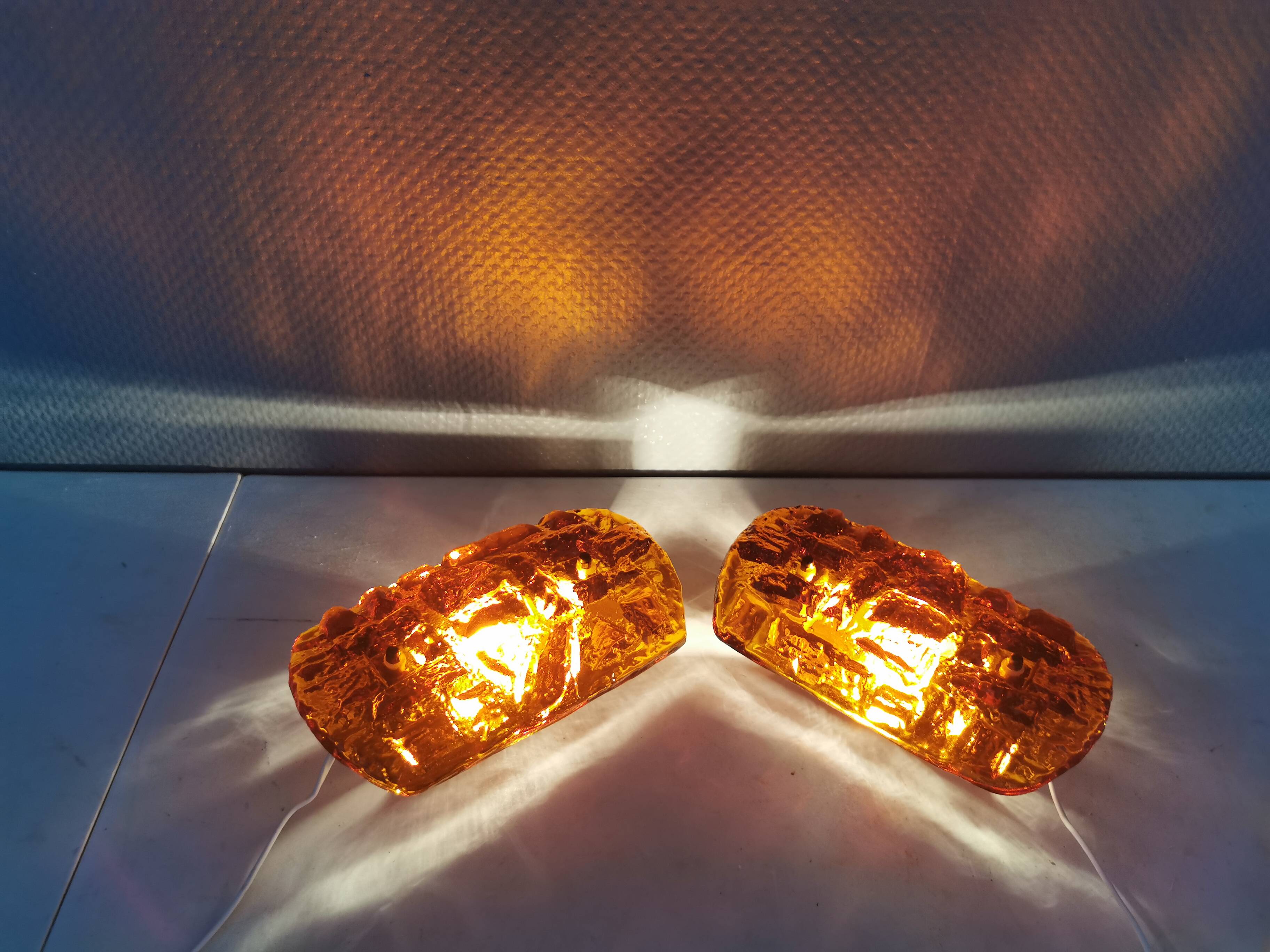A set of wall lamps in amber-colored glass from Danish Vitrika, 1970s
