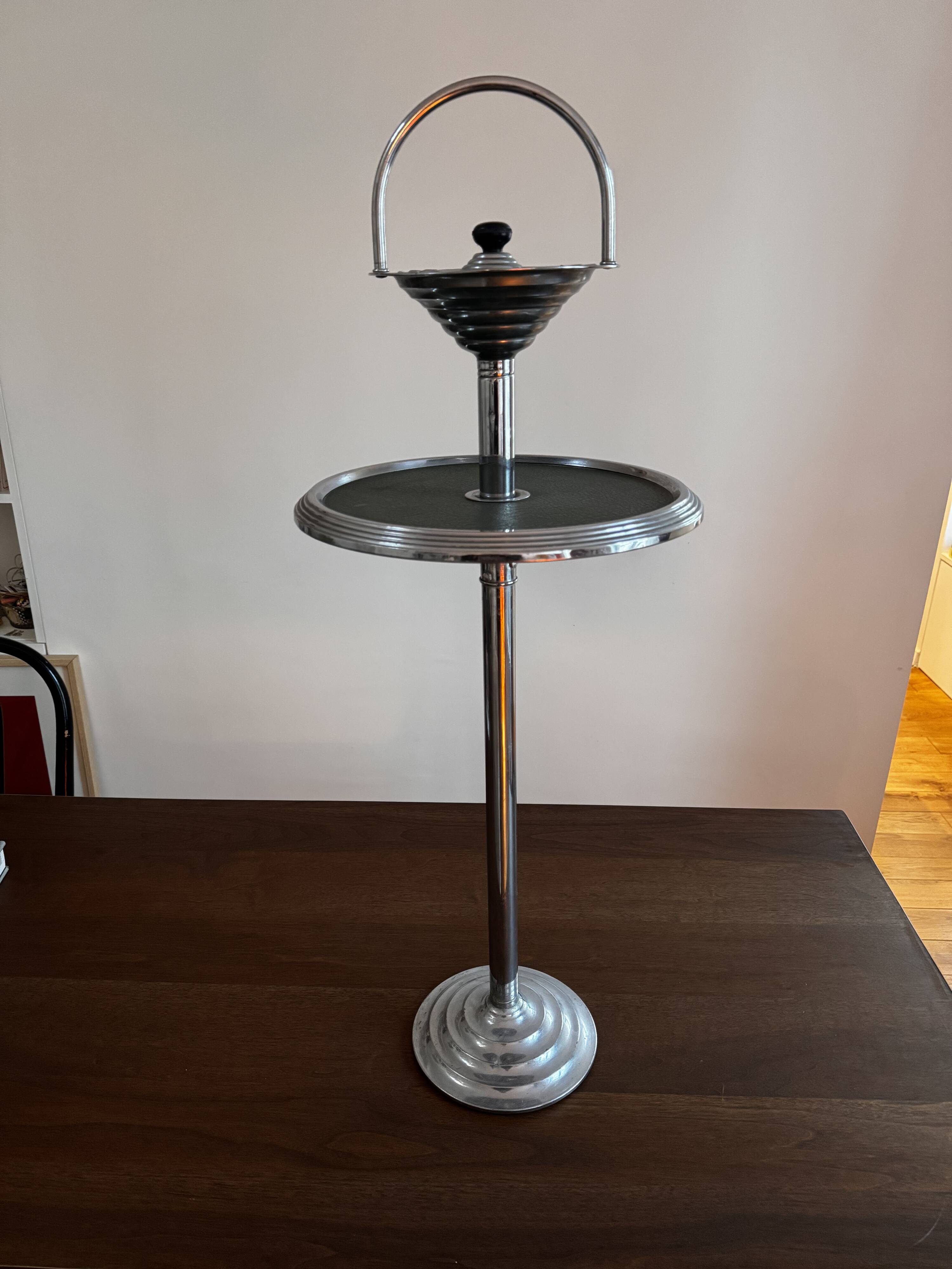 Modernist metal and leather standing ashtray