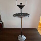 Modernist metal and leather standing ashtray