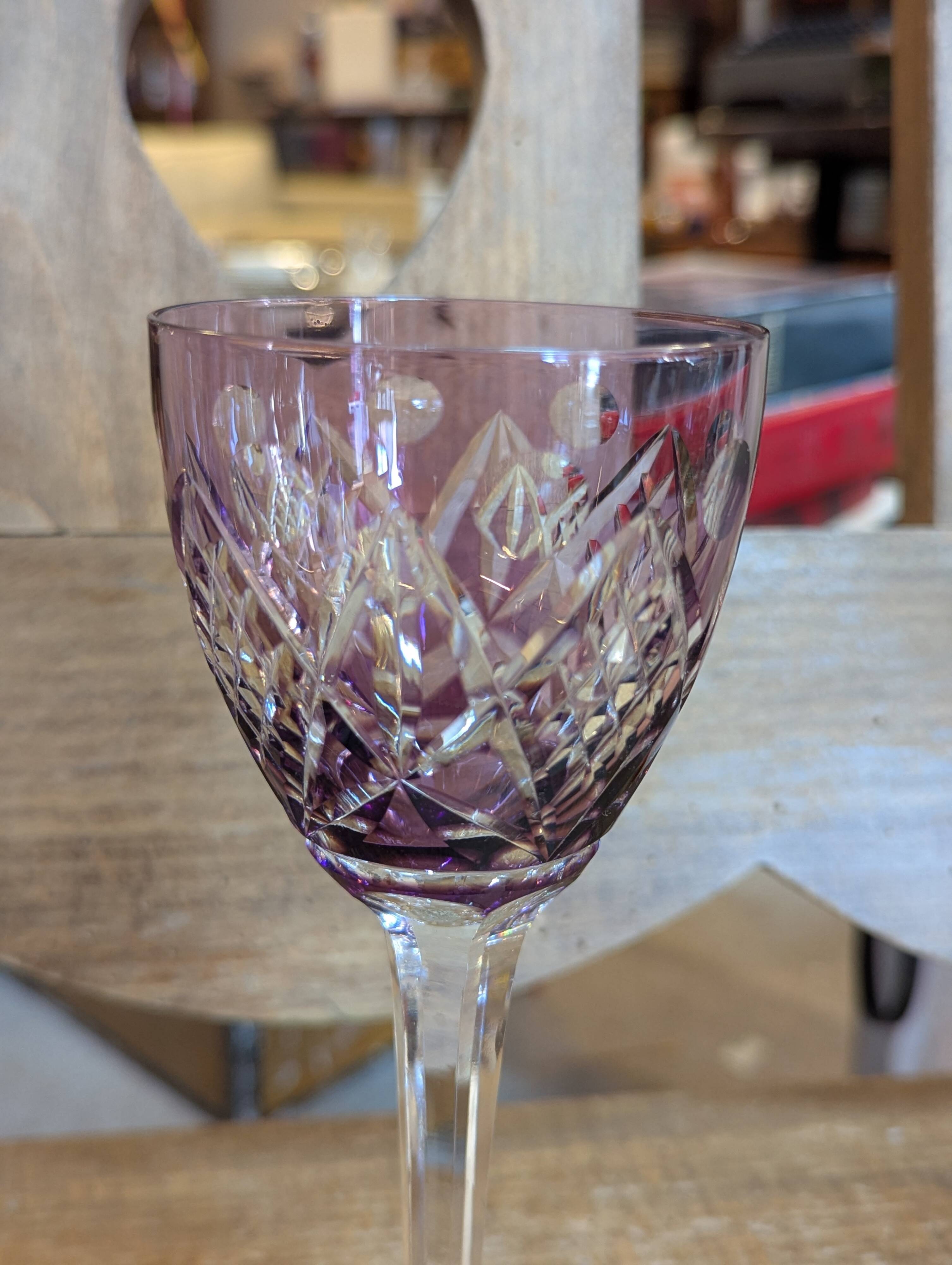 4 colored Lorraine crystal wine glasses