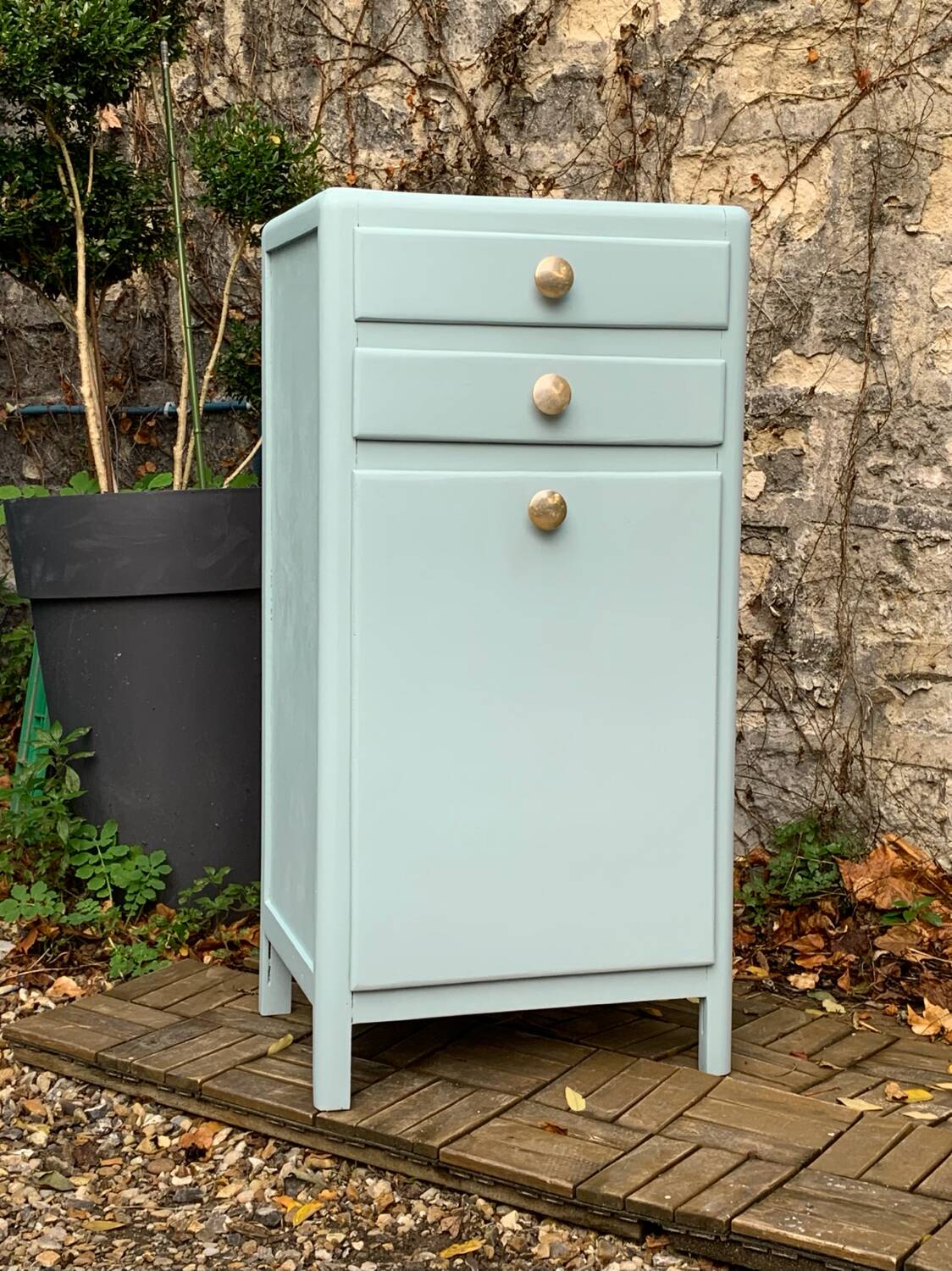 Vintage gray green bathroom chest of drawers