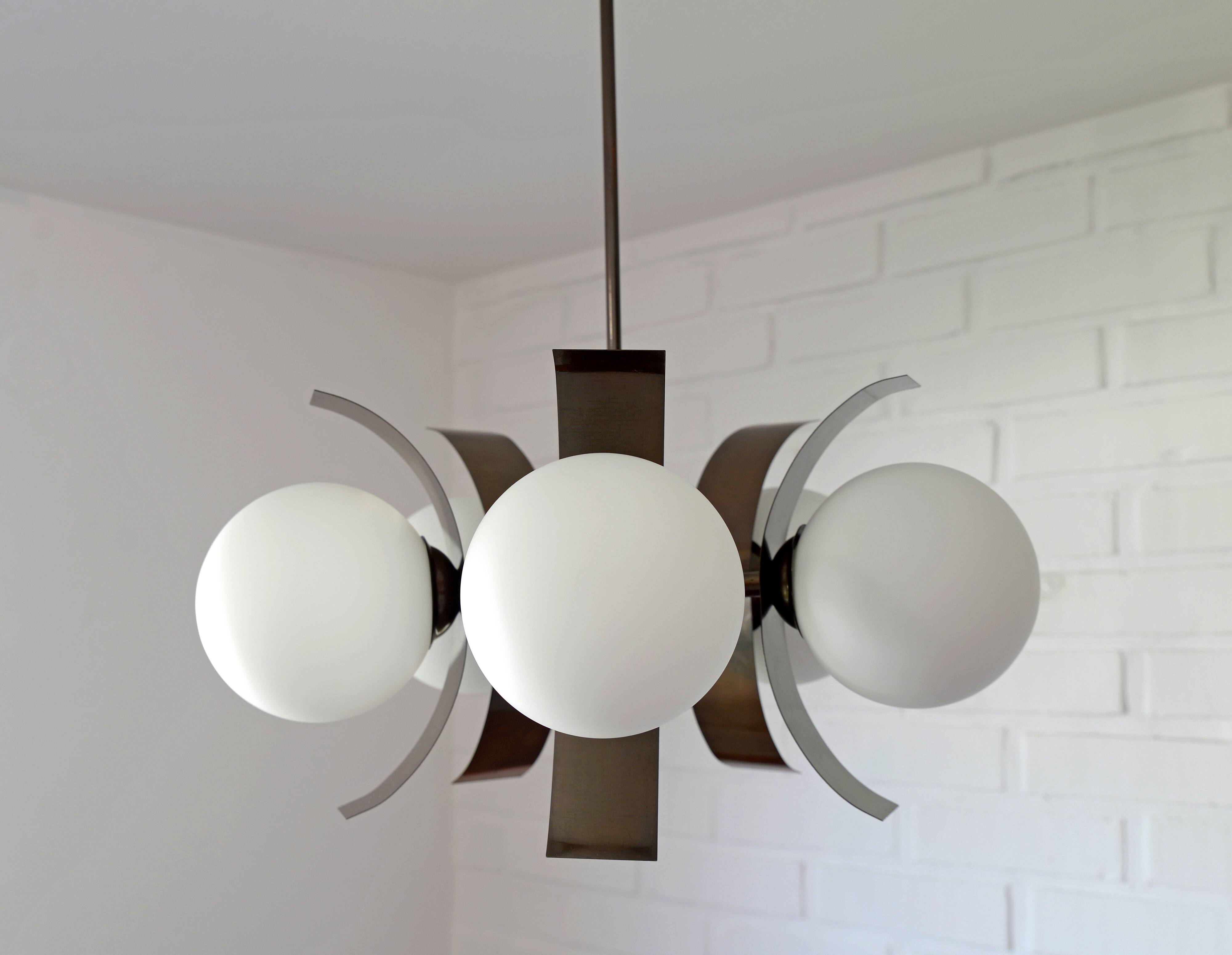 Brutalist Sputnik Hanging Light Vintage Copper Pendant Lamp Yugoslavia 1970