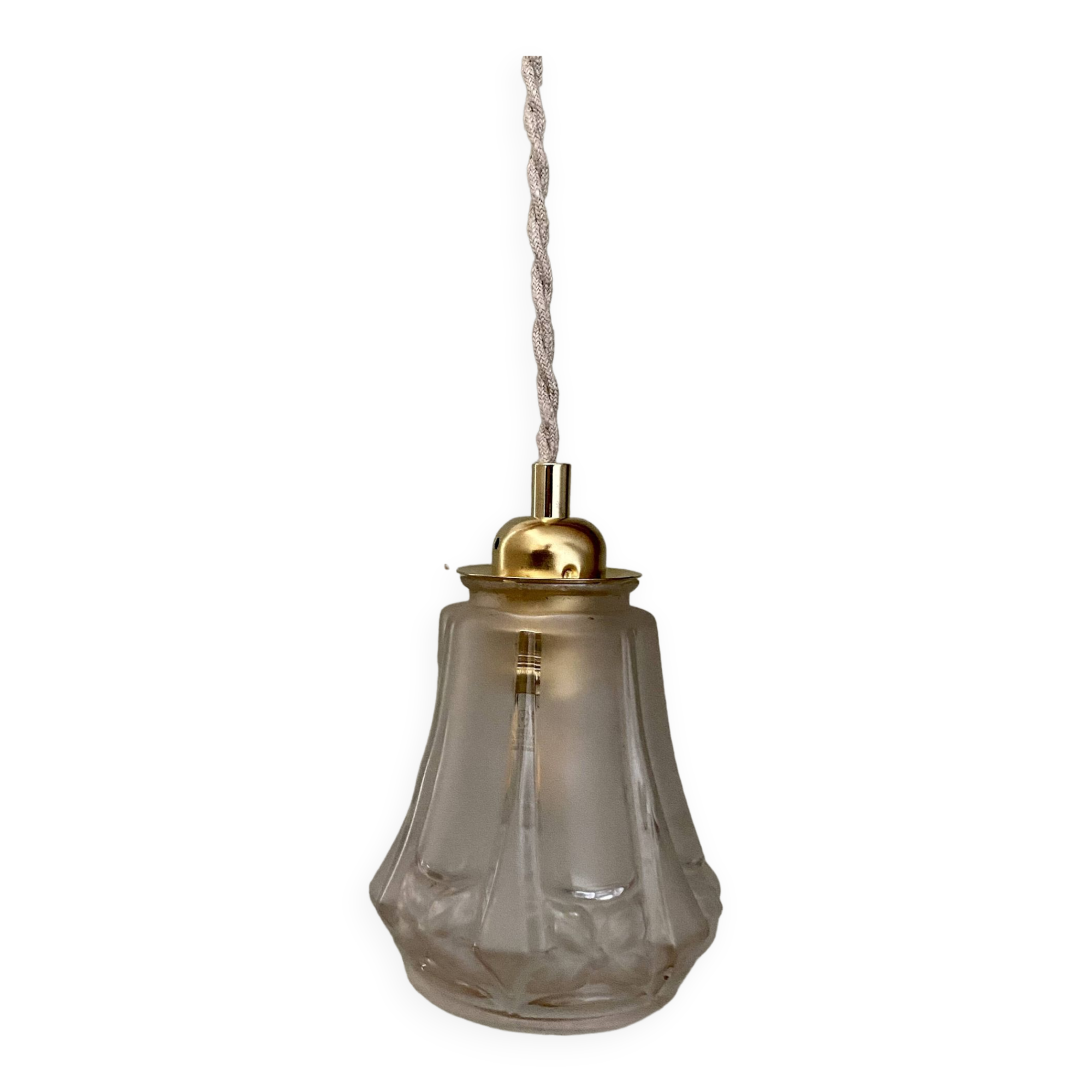 Vintage art deco tulip pendant light in frosted glass