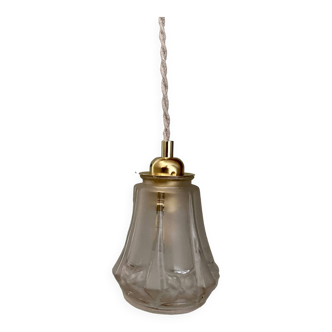 Vintage art deco tulip pendant light in frosted glass
