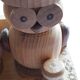 Set of 3 wooden spice pots, salters, owl shape