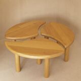 Tables basses pétales modulables en chêne massif vintage circa 1980