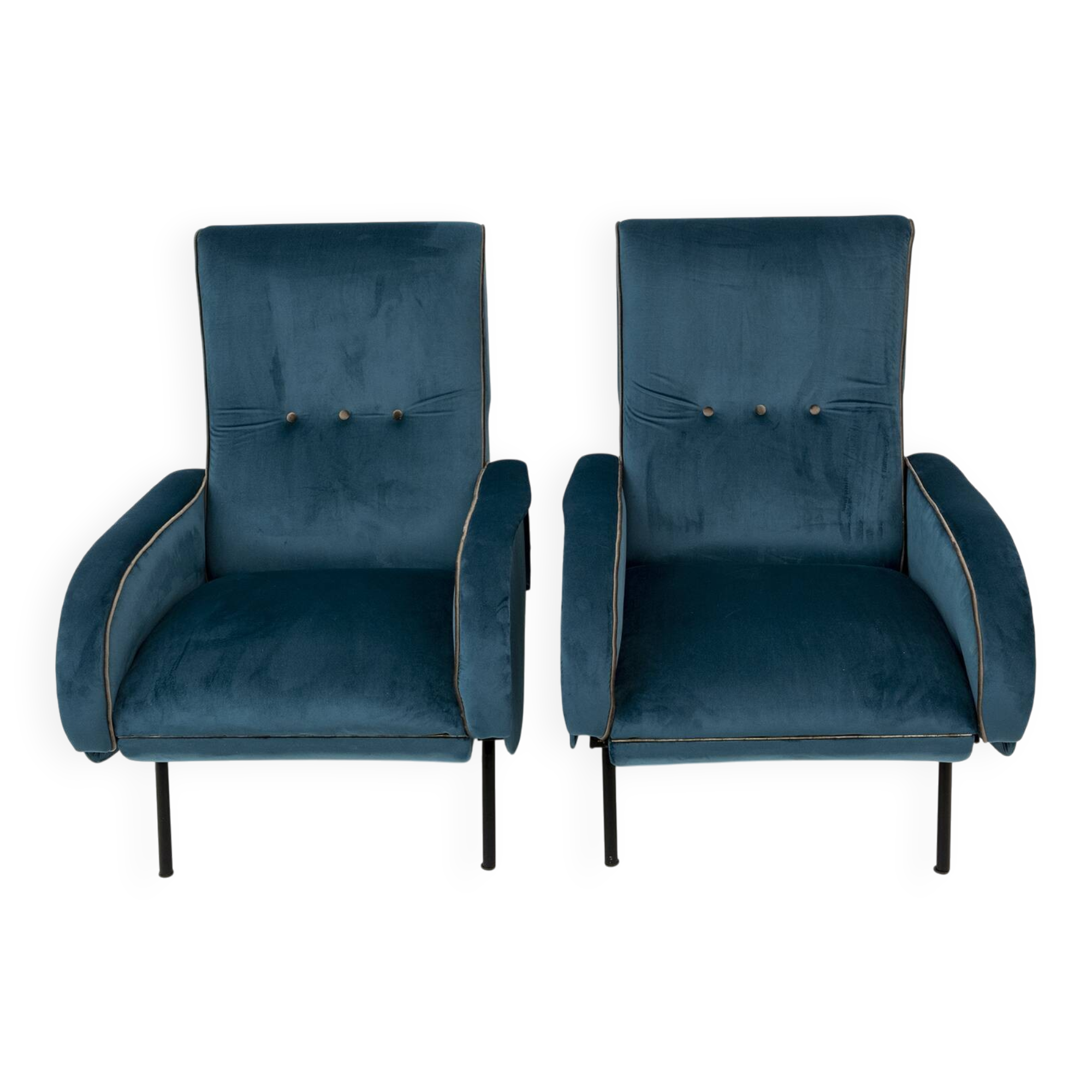 Pair of Marco Zanuso Mid-Century Modern Italian Velvet Reclining Armchairs
