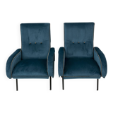 Pair of Marco Zanuso Mid-Century Modern Italian Velvet Reclining Armchairs