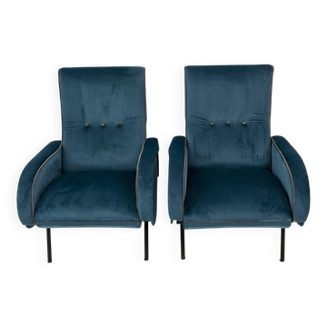 Pair of Marco Zanuso Mid-Century Modern Italian Velvet Reclining Armchairs