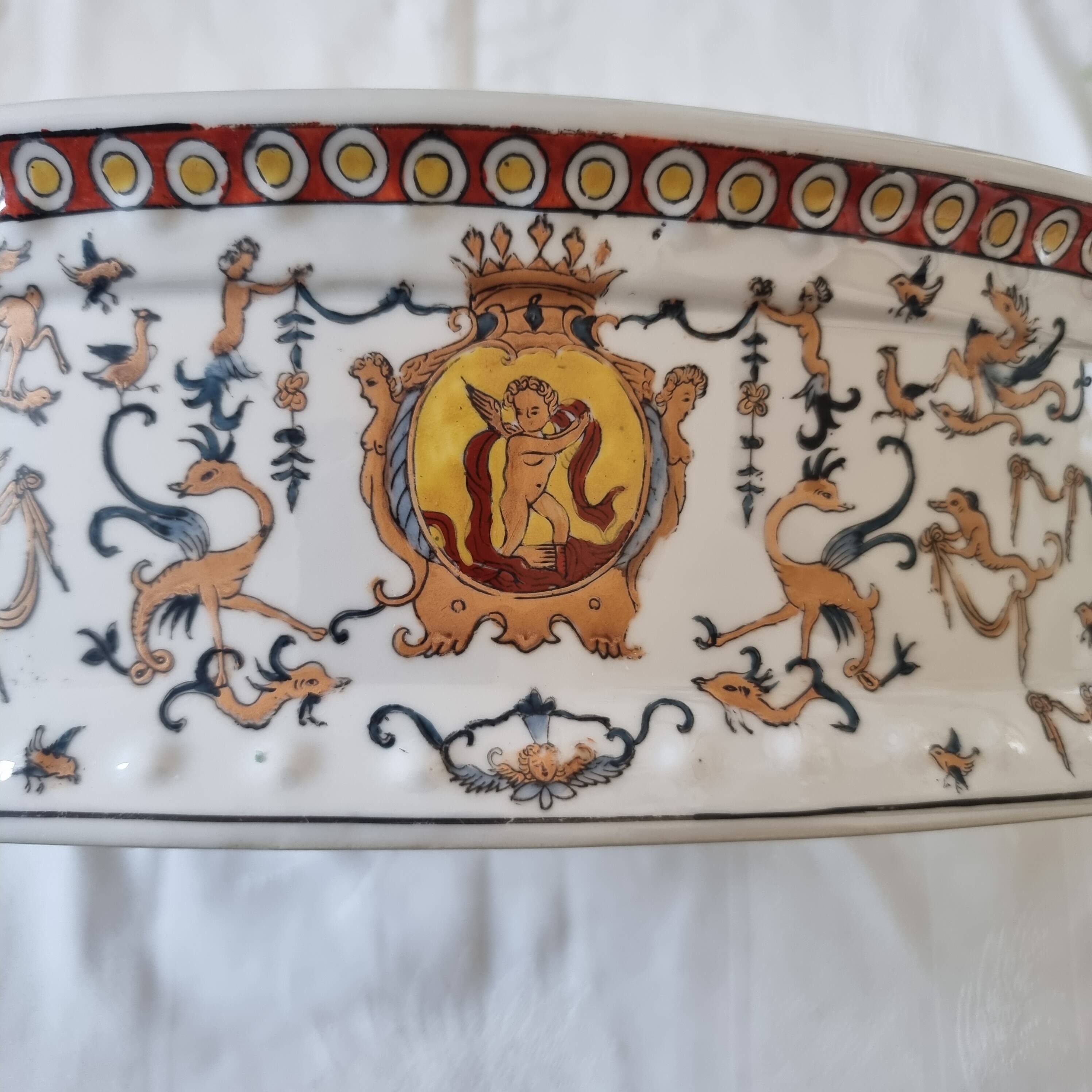 Hand-painted Toussi Court plate or tray and planter set