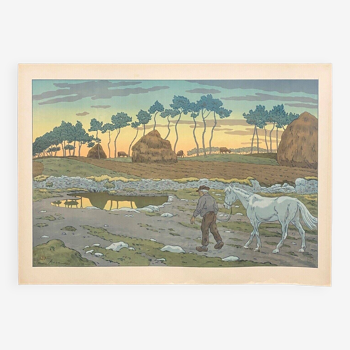 Lithographie par Henri Rivière Le Crépuscule