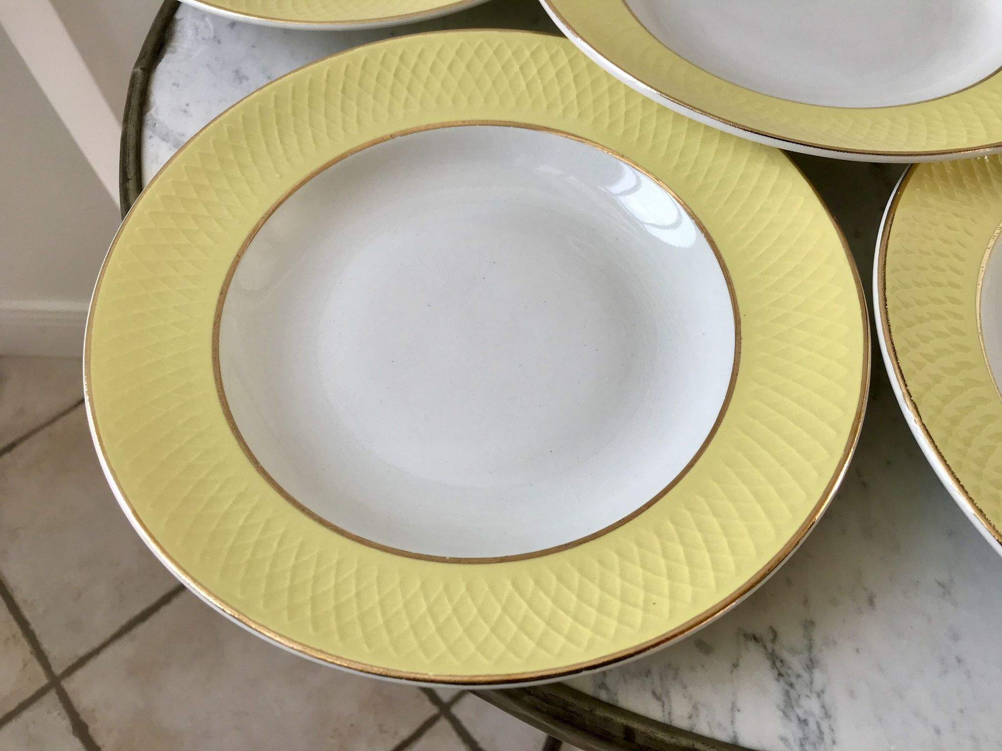 lot of 6 hollow plates Moulin des Loups textured canary yellow 50s