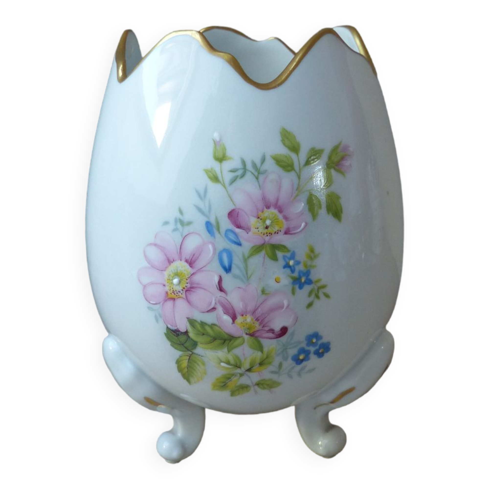 Old Tripod Egg Vase Genuine Limoges Porcelain, Large Limoges Egg