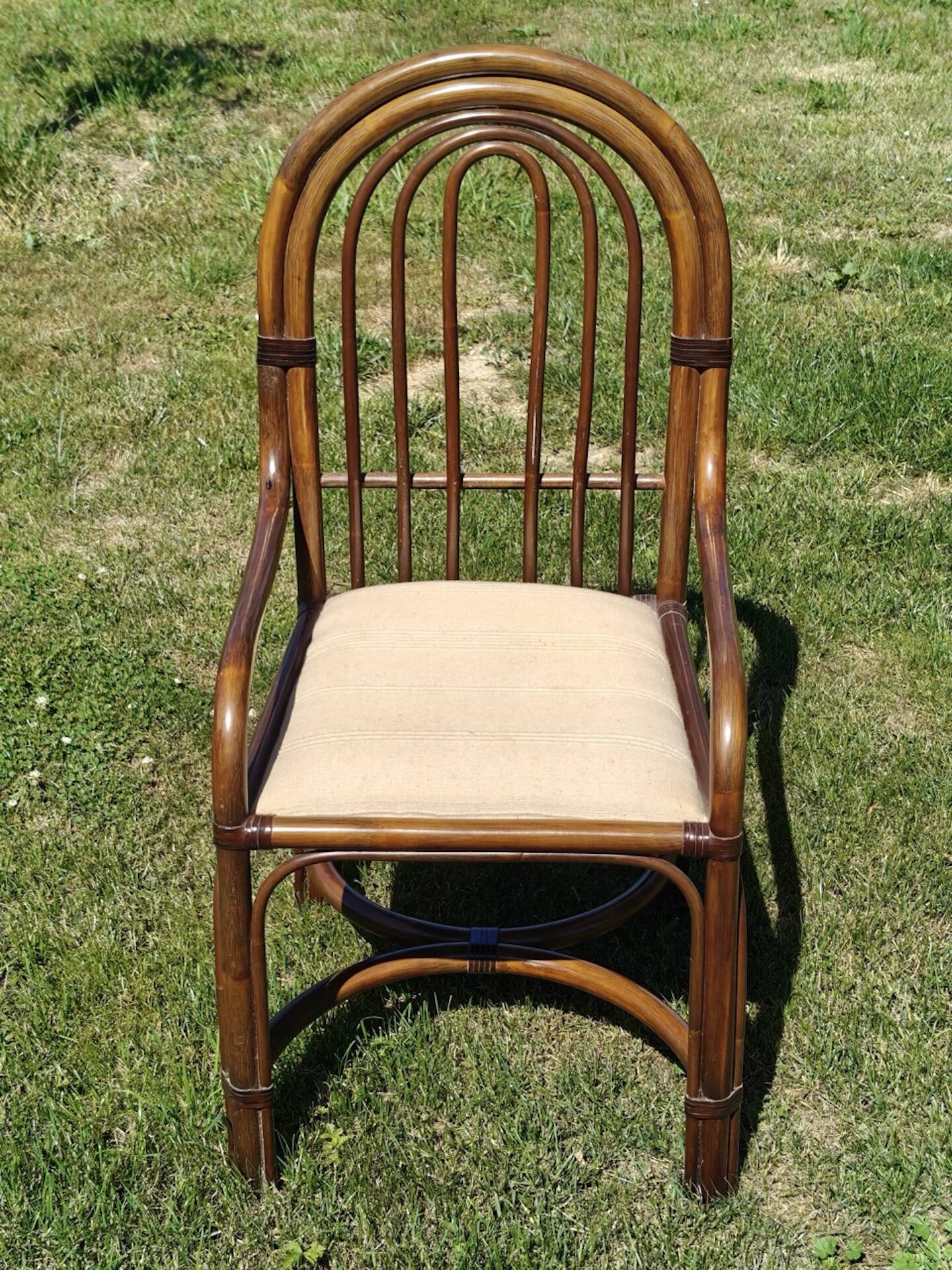 Fauteuil rotin, cannage vintage 1970