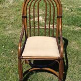 Fauteuil rotin, cannage vintage 1970