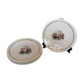 4 ancient plates at dessert  K-G Luneville, patterned vintage cars