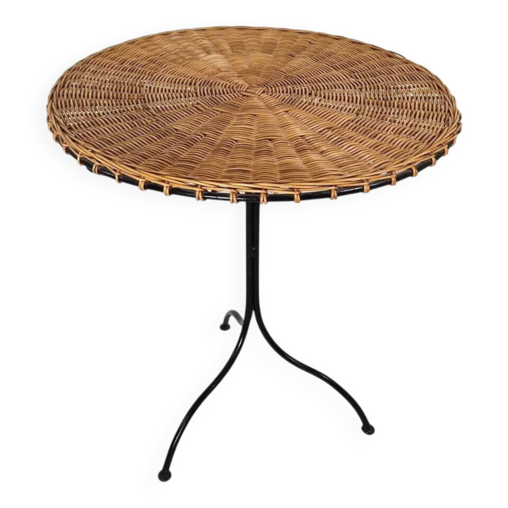 Side table in rattan and wrought iron, France, 1970s