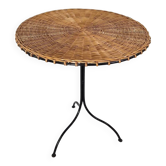 Table d'appoint en rotin et fer forgé, France, années 1970