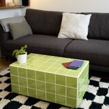 Glossy lime green ceramic tile coffee table Handmade in Paris