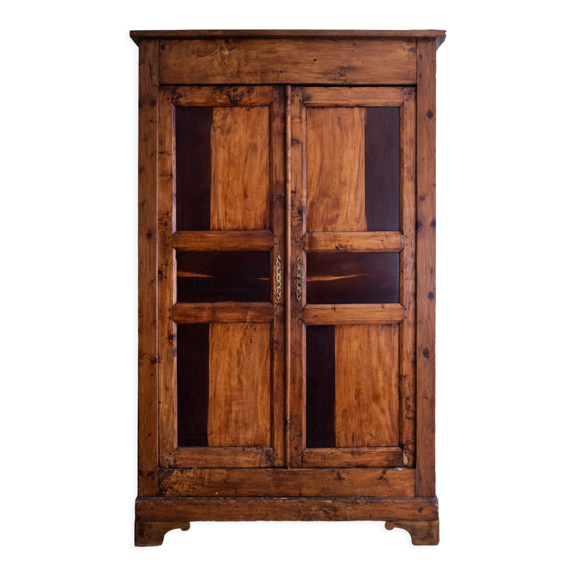 Old wardrobe cabinet in elm and solid walnut