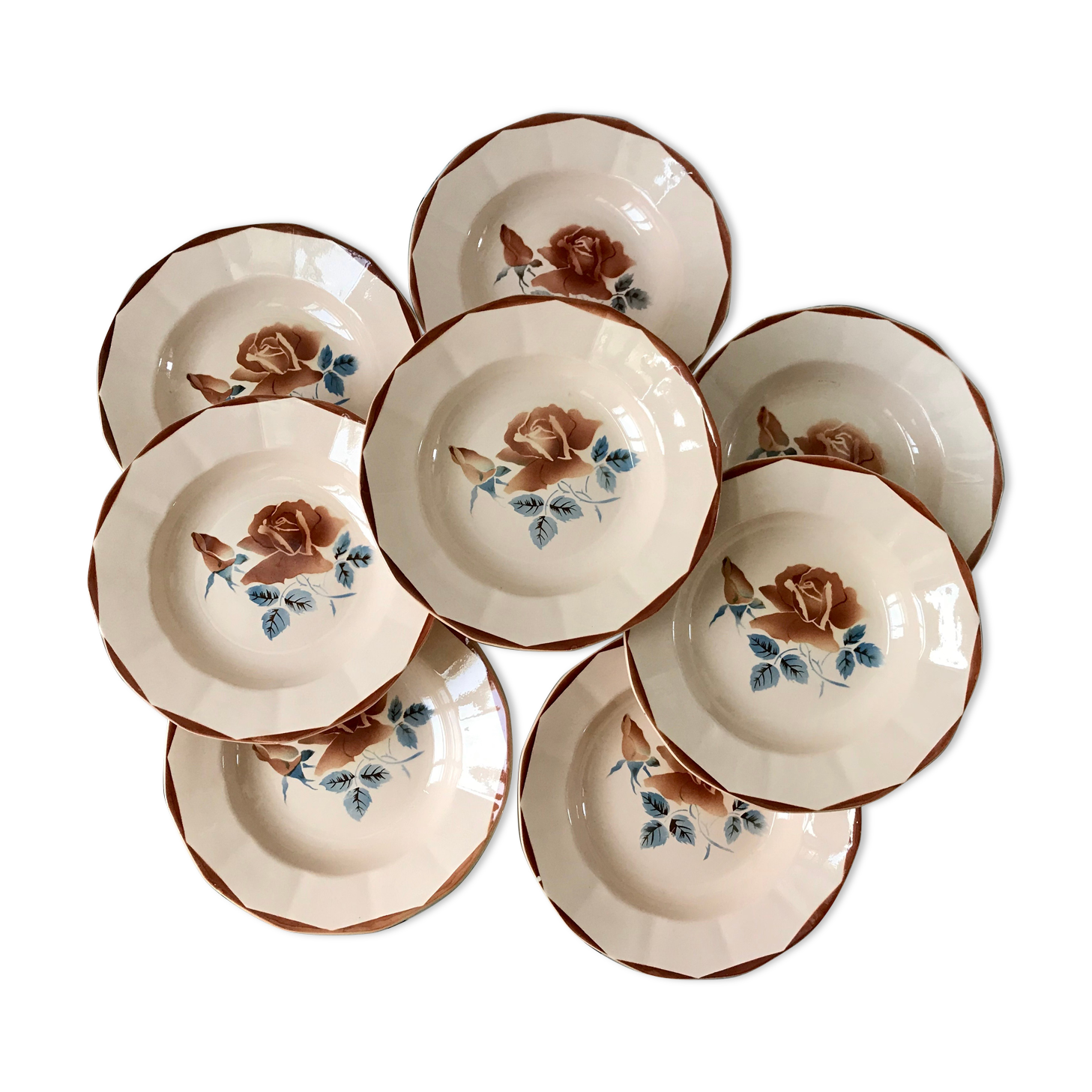 Set of 8 hollow plates Digoin Sarreguemines years 30-40