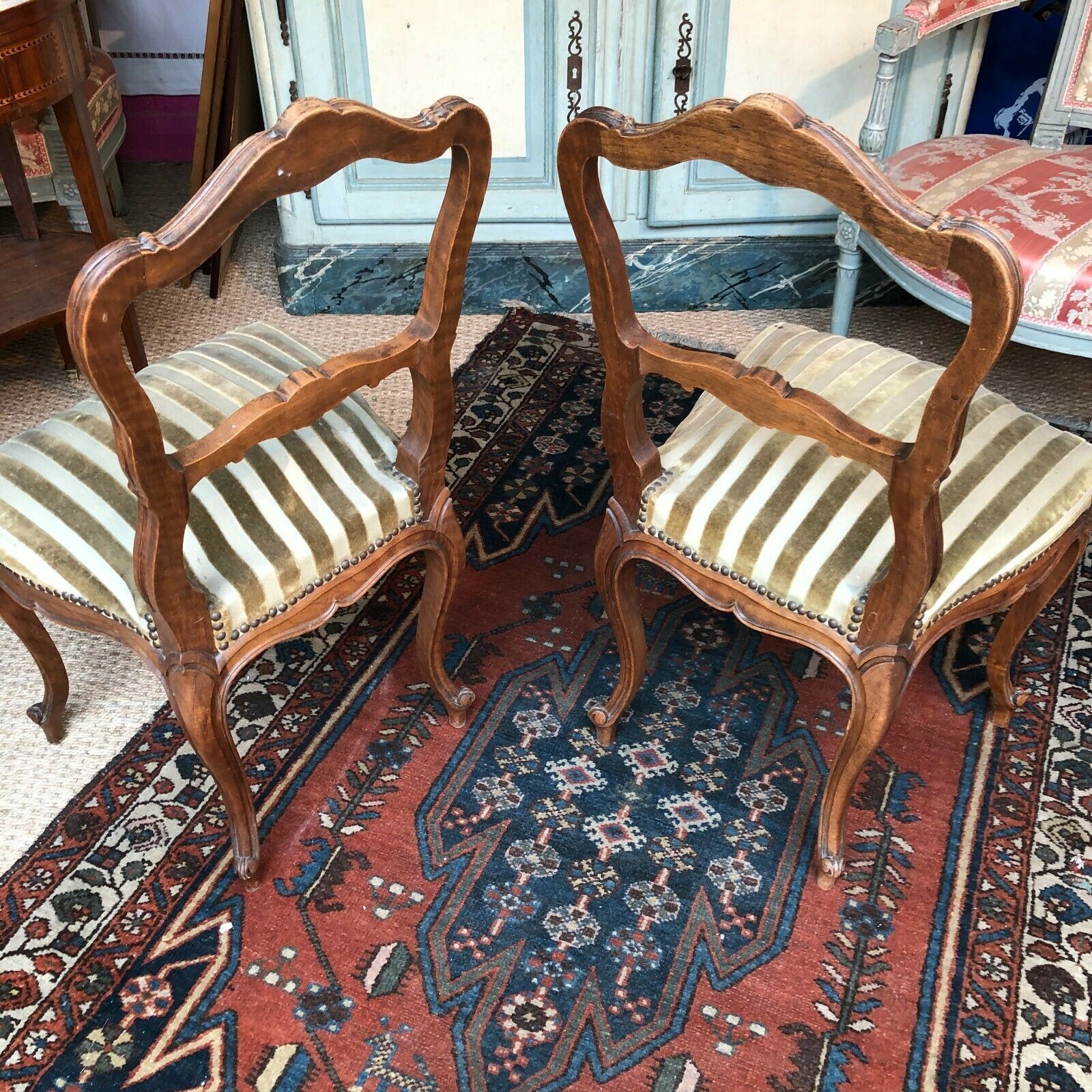 Pair of wooden chairs in Louis XV style Dufin 19th century stamp