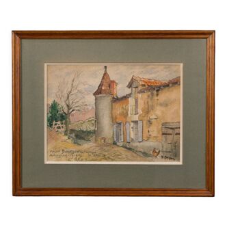 Aquarelle sur papier Maison Bouheben à Aubagnan par G. Rémy 1932