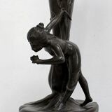 Pewter vase, "Young woman picking a water lily", signed P. Jean, Art Nouveau early twentieth century