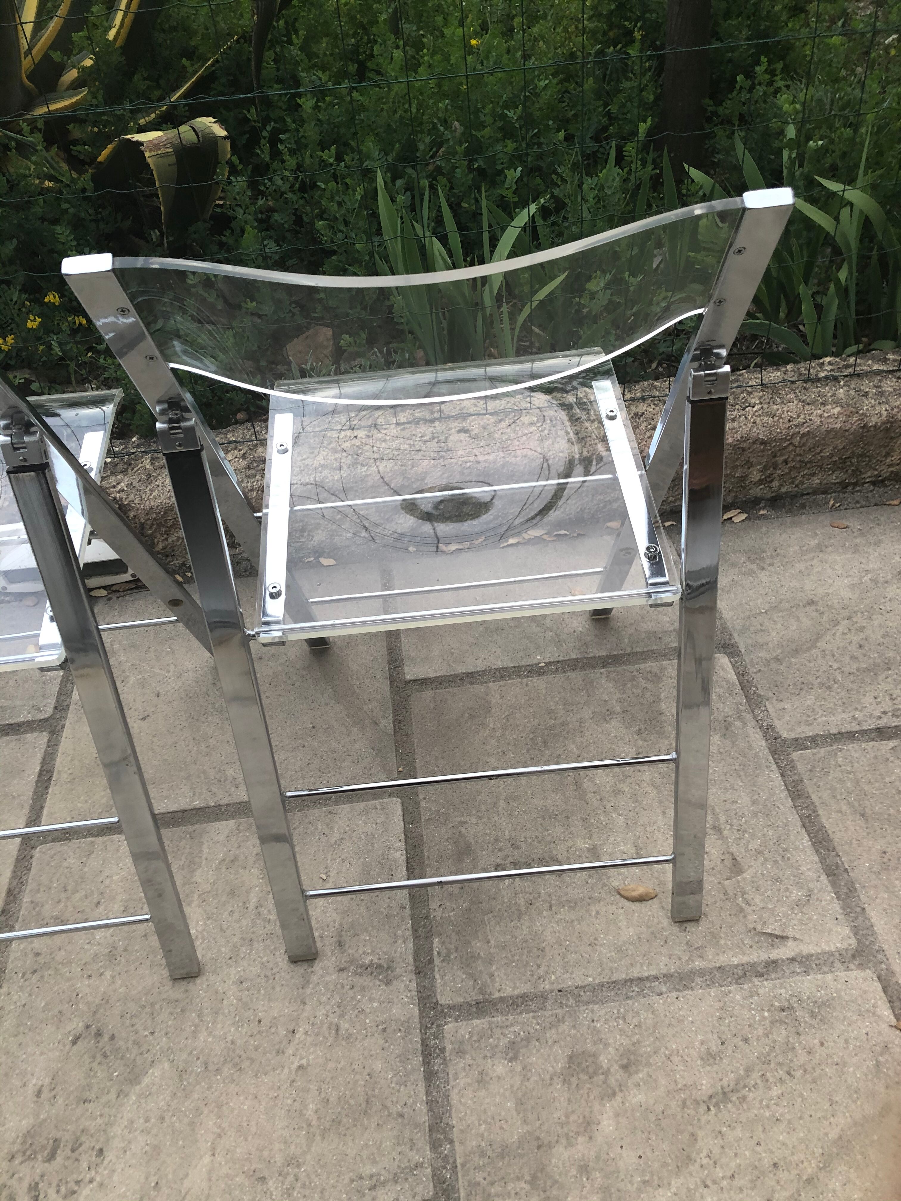 Plexiglass and chrome metal design folding chairs